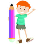 Boy with Giant pink and purple pensil